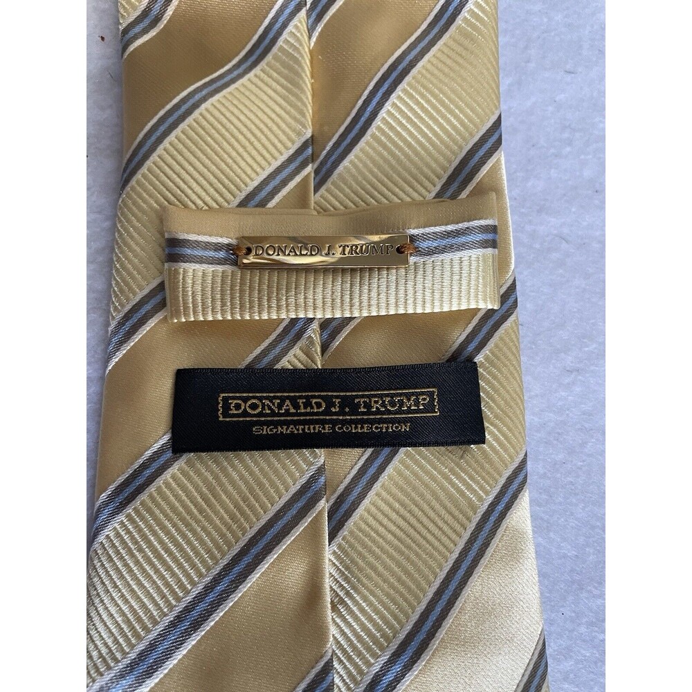 Donald Trump Signature Collection Necktie 100% Silk Yellow Blue Gold Stripe Tie